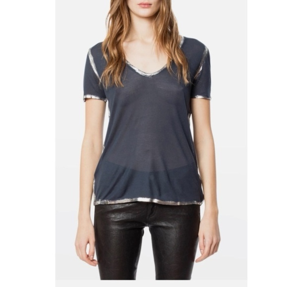 Zadig & Voltaire Navy Tee with Gold Accents